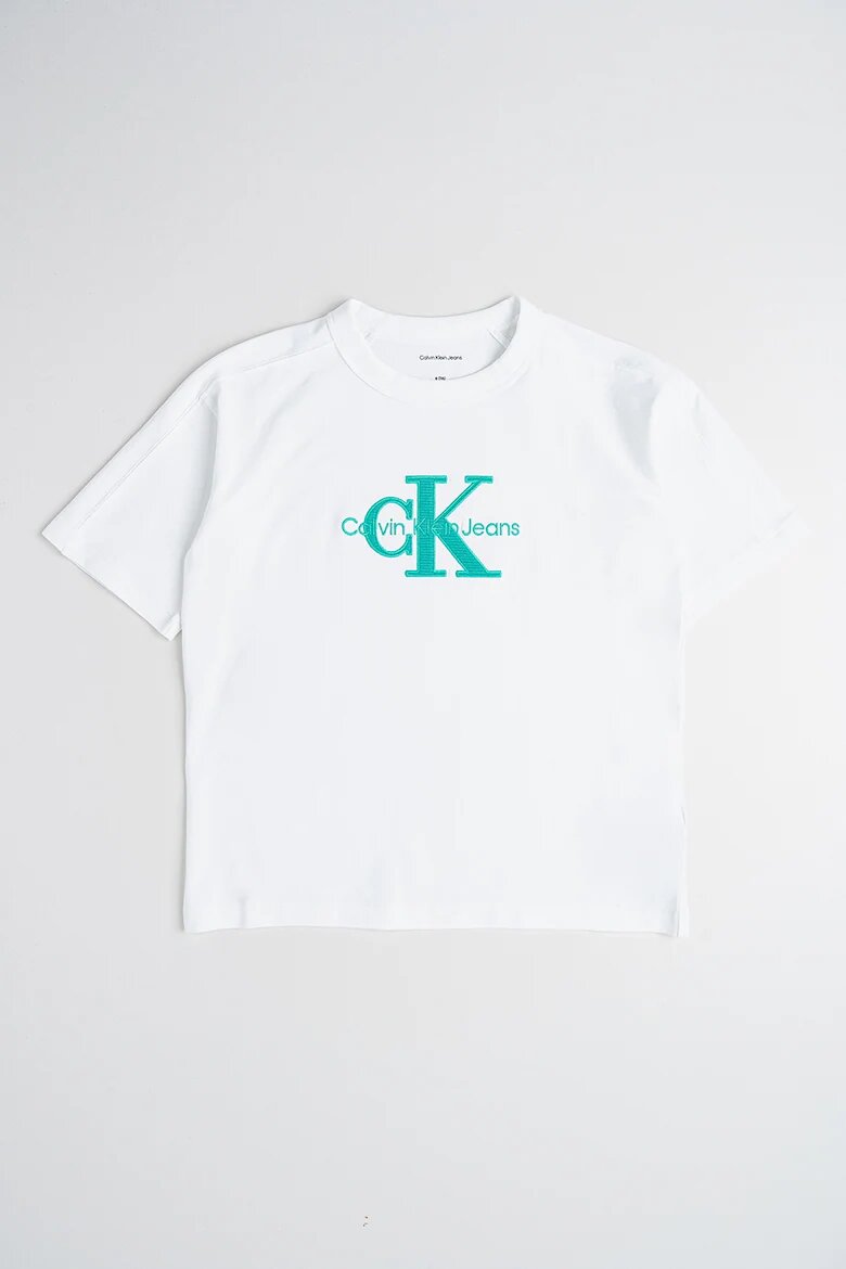 CALVIN KLEIN Тениска с овално деколте и лого Бял/Зелен