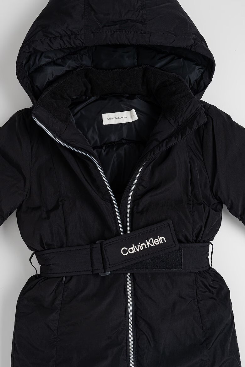 CALVIN KLEIN Зимно яке с качулка и колан на талията Черен
