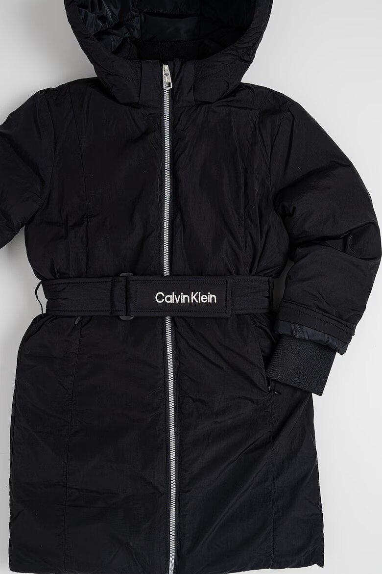 CALVIN KLEIN Зимно яке с качулка и колан на талията Черен