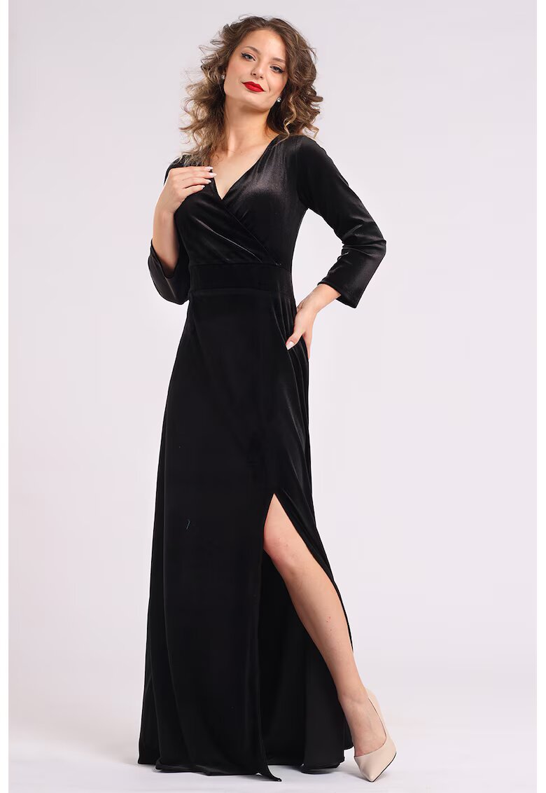 CAMISSI Дълга кадифена рокля с цепка встрани