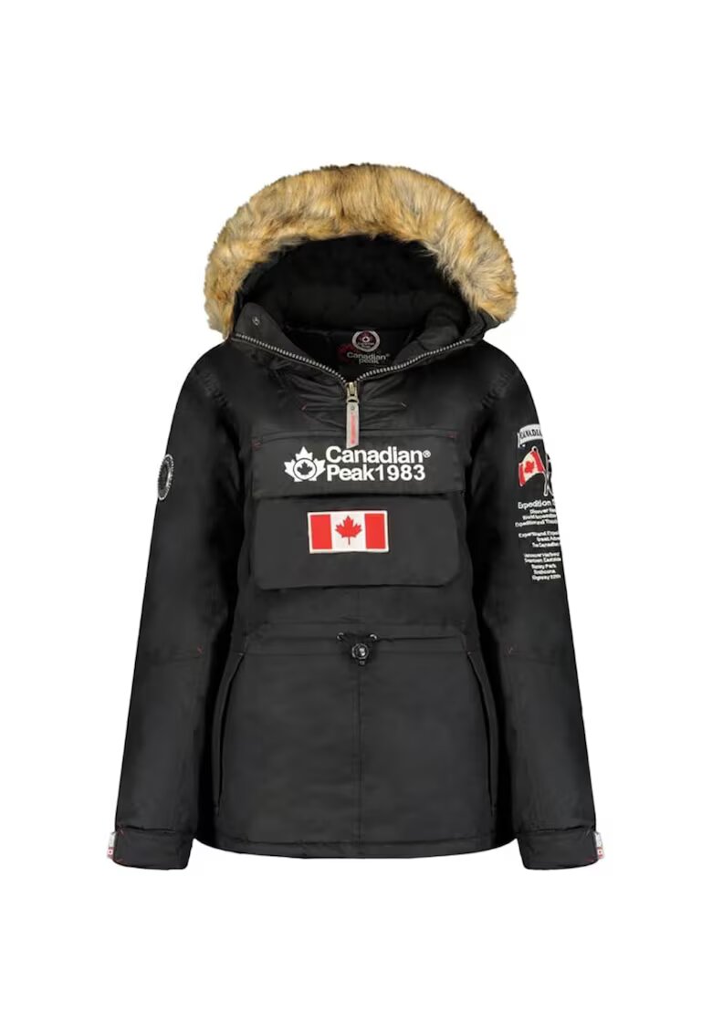 Canadian Peak Зимно яке за момичета - бяло - полиестер - качулка със сваляща се козина - синтетичен пълнеж - 128 см