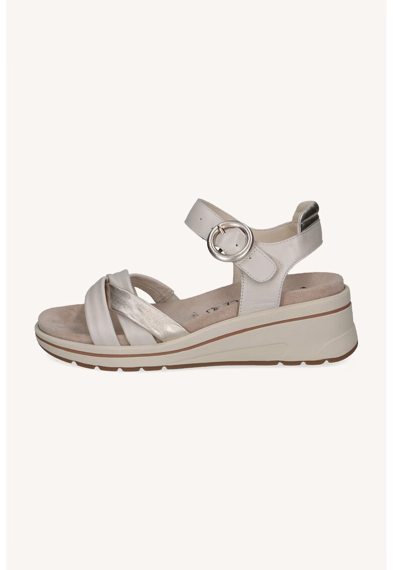 Caprice Кожени скосени сандали - Златист/Мръснобял