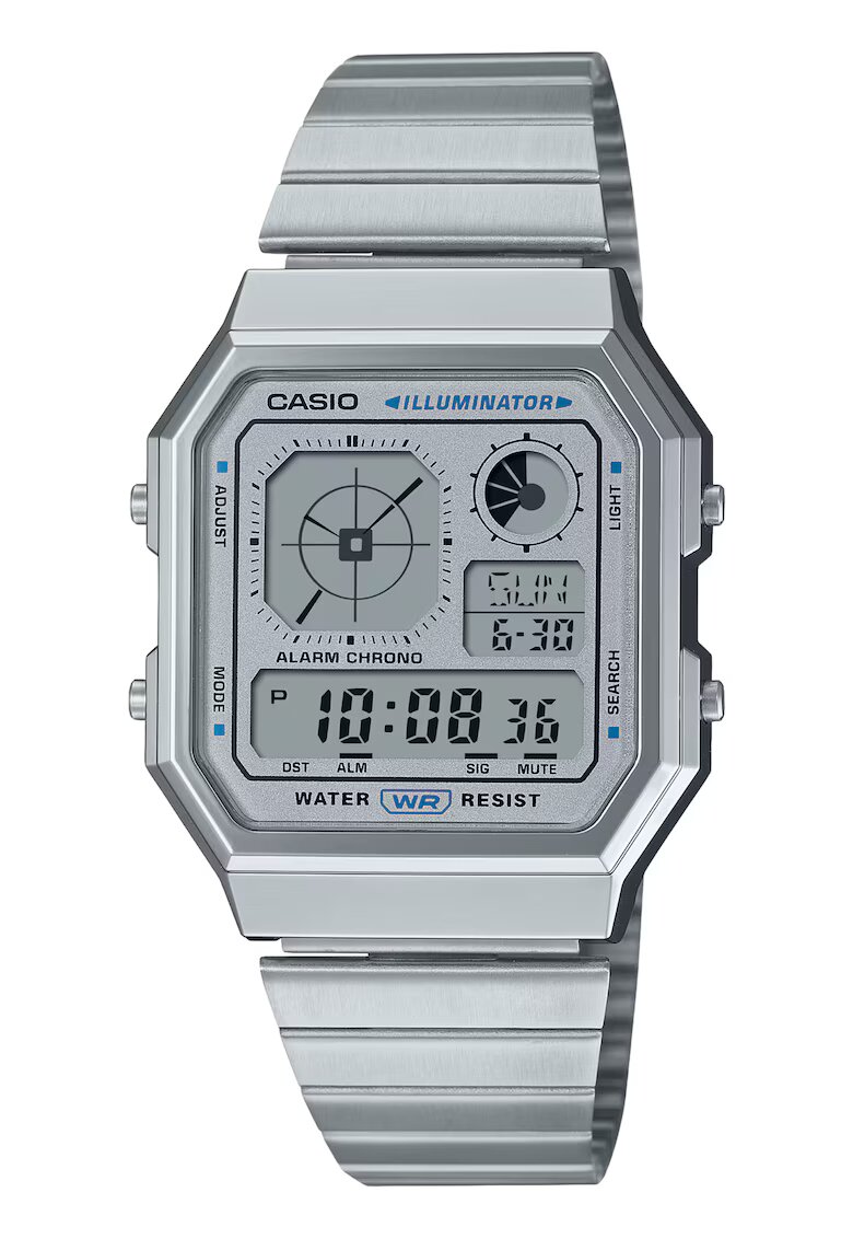 Casio Часовник A130WE-7AEF - дигитален - сребрист - метална гривна - 40.5x33.9x9мм