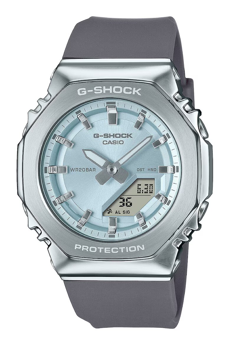 Casio Часовник G-Shock със смесен дисплей и силиконова каишка Сребрист/Тъмносив