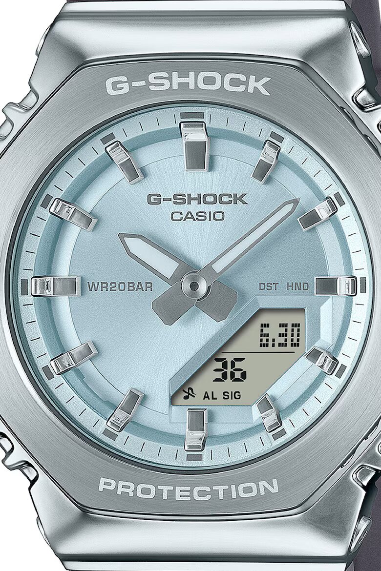 Casio Часовник G-Shock със смесен дисплей и силиконова каишка Сребрист/Тъмносив