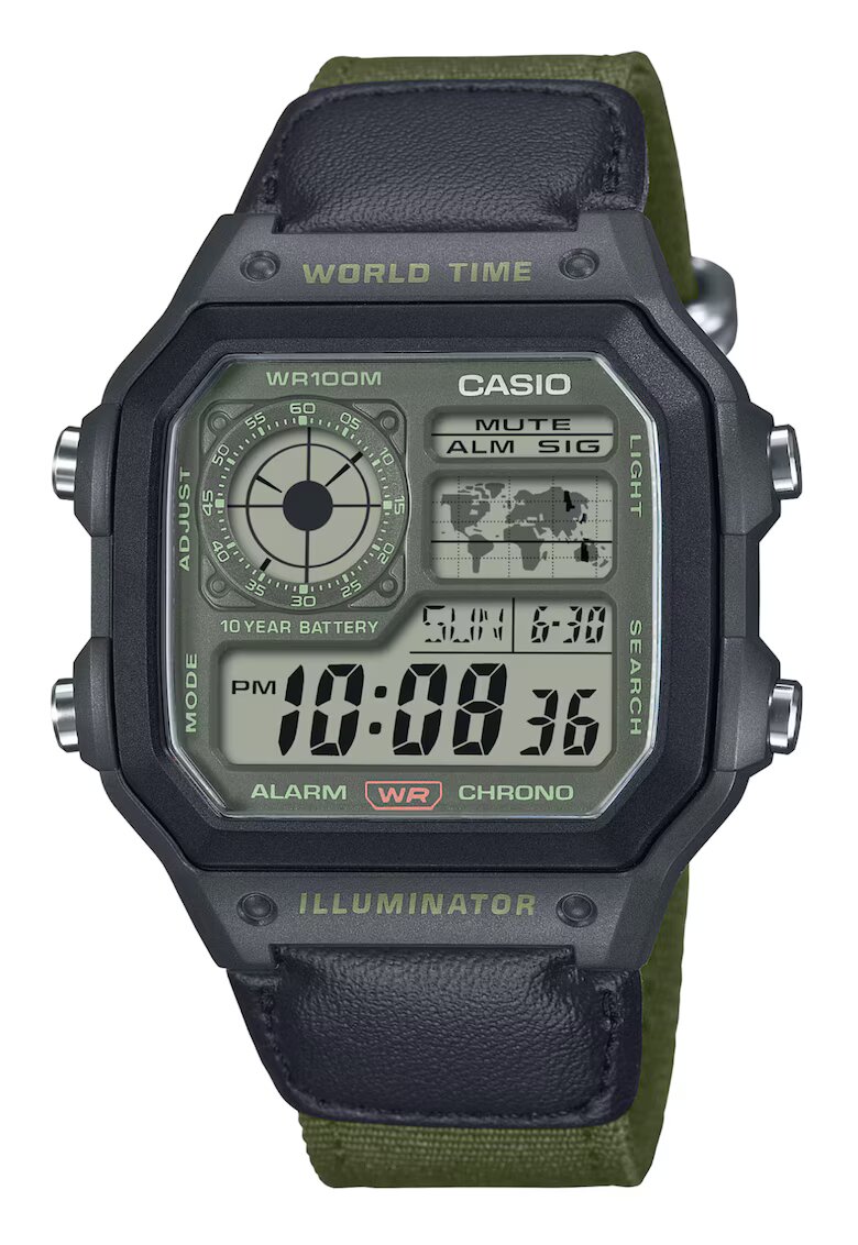 Casio Часовник мъжки AE-1200WHUB-3AVEF - цифров - зелен каишка - водоустойчив до 100м