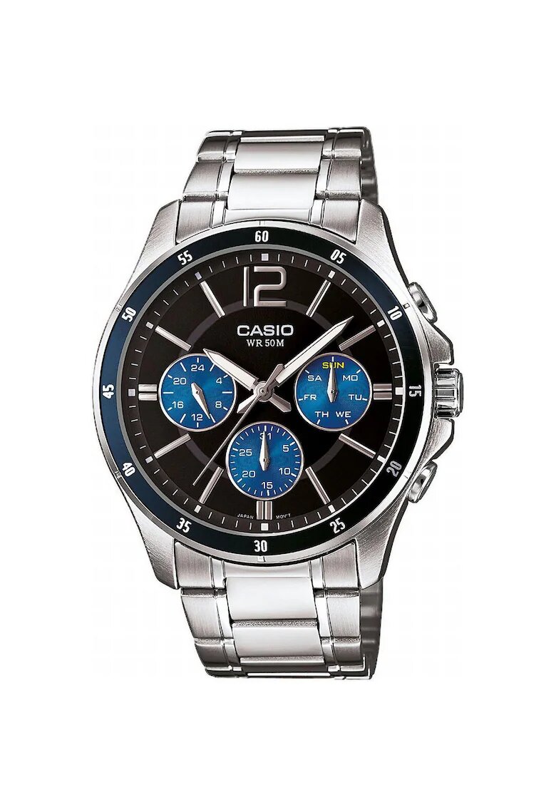 Casio Часовник MTP-1374PD-2AVEF - кварцов - черен/сребрист - 5 ATM - верижка от неръждаема стомана
