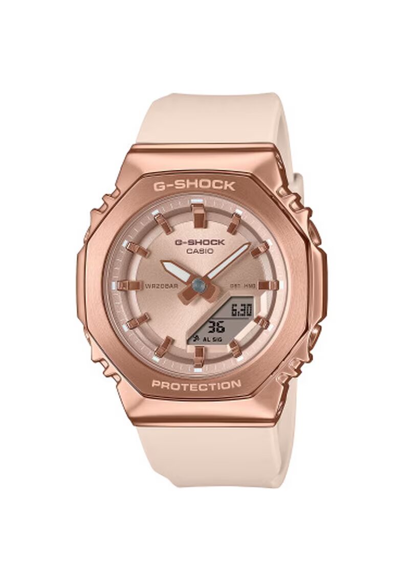 Casio Дамски часовник G-SHOCK - пластмаса/каучук - бежов/розово-златист - 41мм - водоустойчив 200м