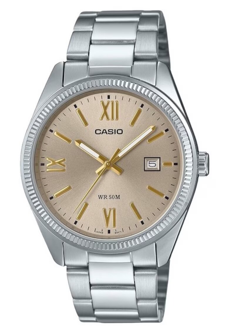 Casio Мъжки часовник аналогов дисплей - светлинен - водоустойчив 50M - бежов циферблат - 38.5x9.2мм