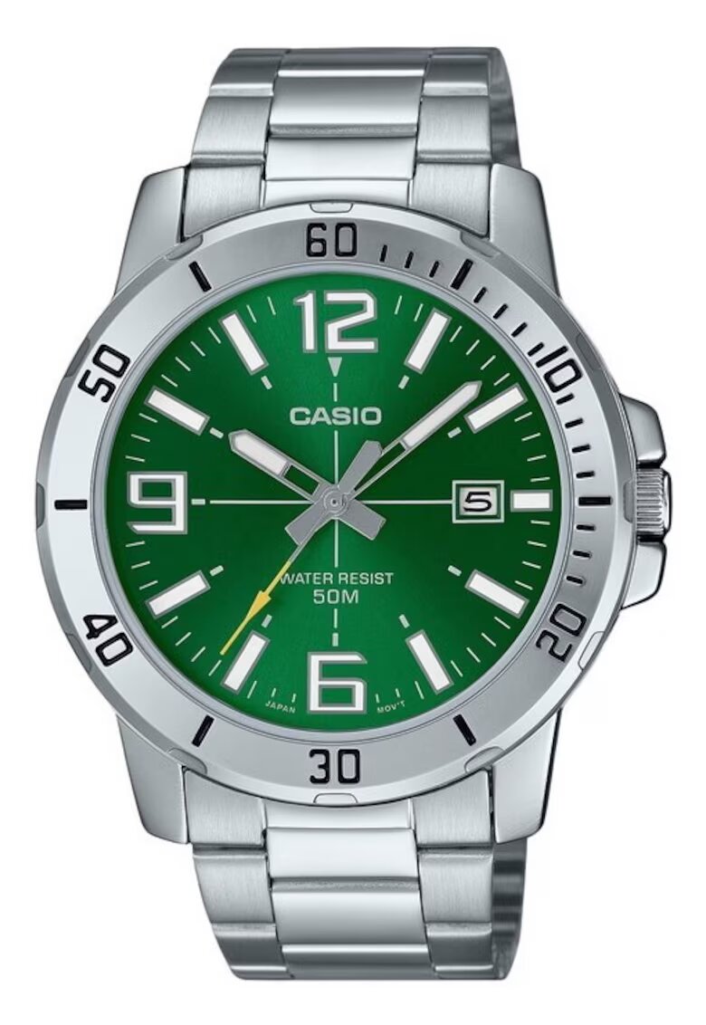 Casio Мъжки часовник аналогов - зелен циферблат - каишка от неръждаема стомана - 5 ATM - 45x10.3 мм