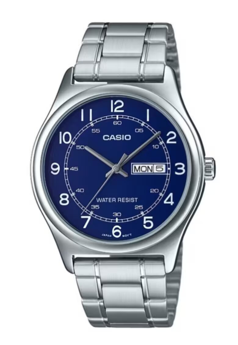 Casio Мъжки часовник - MTP-V006D-2BUDF - Кварцов - Ежедневен - Минерално стъкло - Стомана - Син/Сребрист - 40 мм