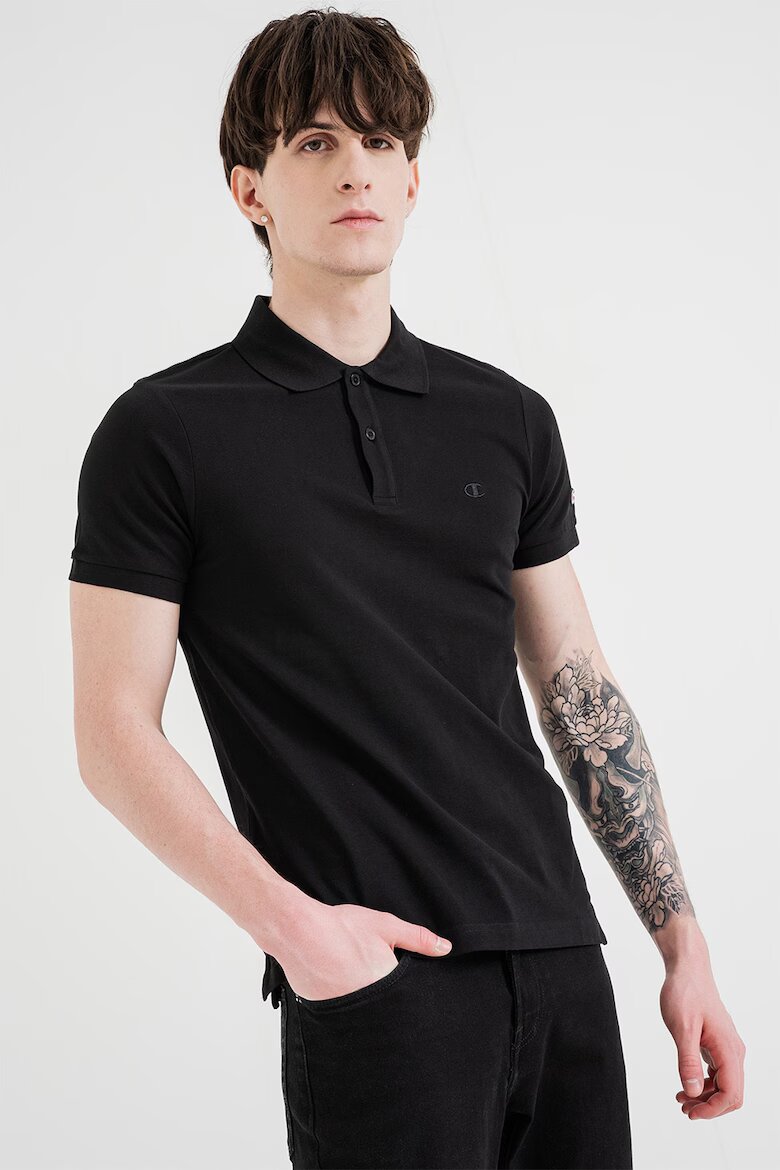 Champion Слим тениска с яка и лого Черен