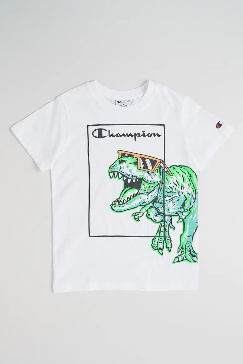 Champion Тениска Dinosaur с овално деколте Бял/Неоново зелено