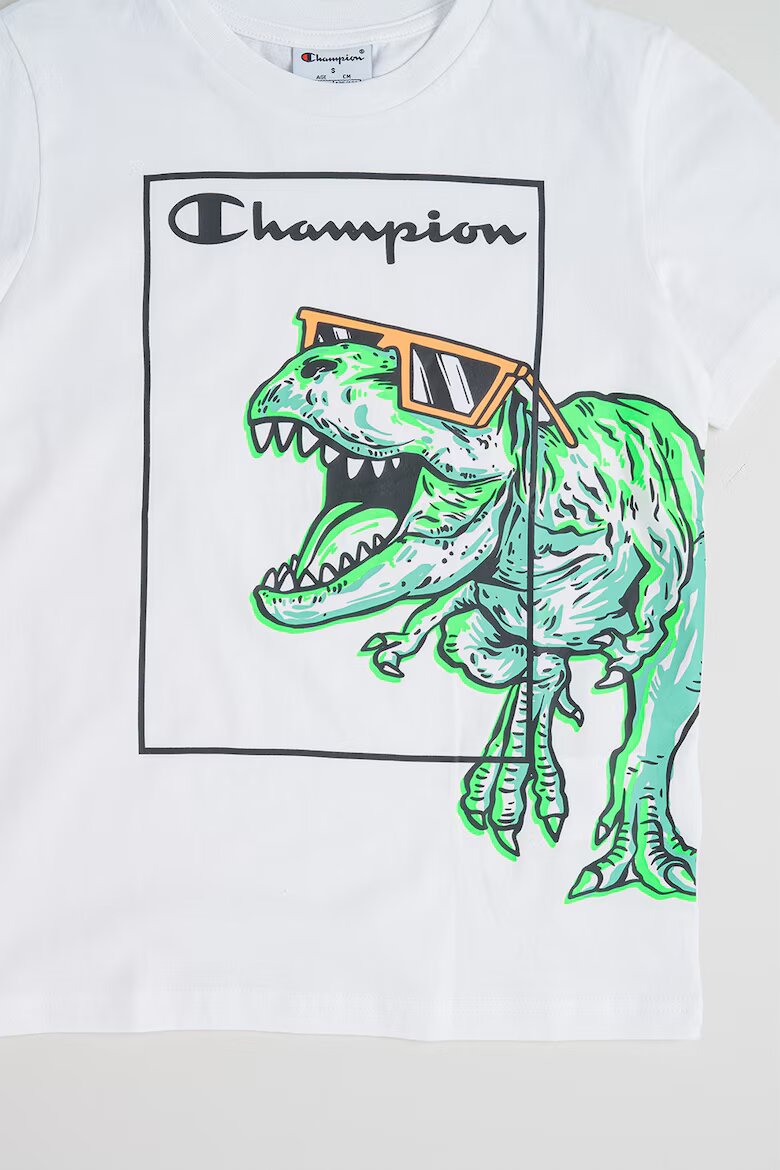 Champion Тениска Dinosaur с овално деколте Бял/Неоново зелено