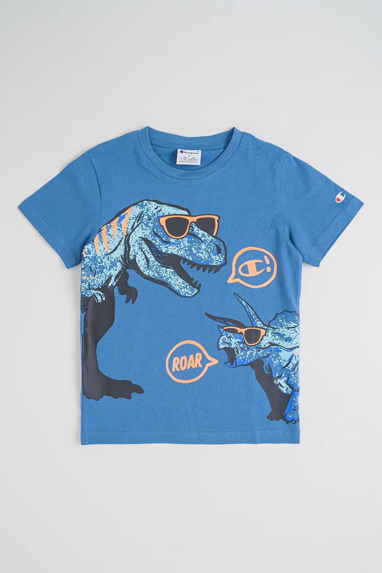 Champion Тениска Dinosaur с овално деколте Прашно синьо/Неоново оранжево