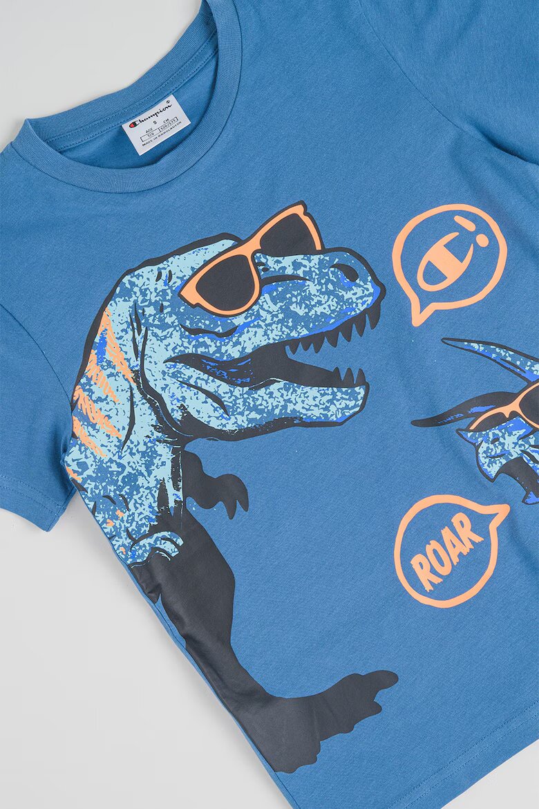 Champion Тениска Dinosaur с овално деколте Прашно синьо/Неоново оранжево