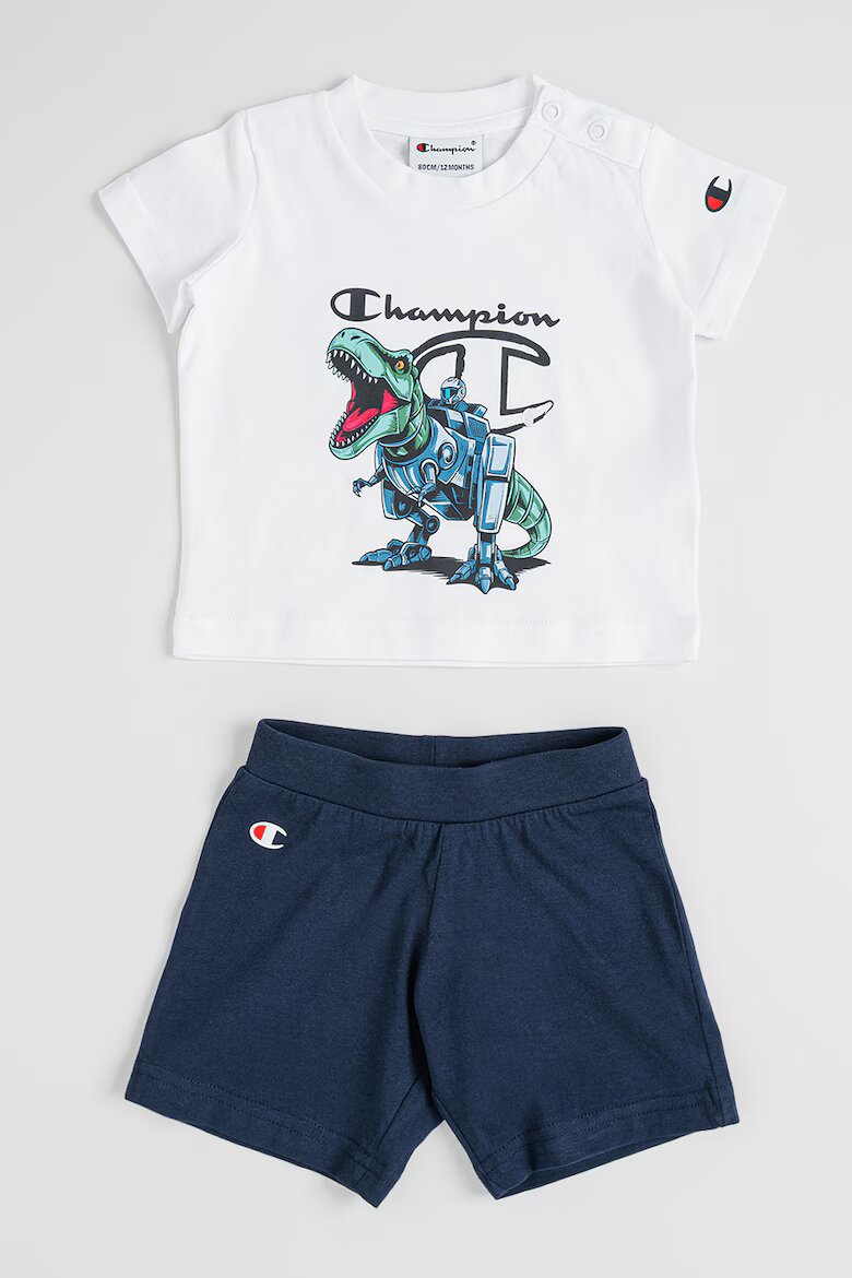 Champion Тениска и къс панталон с лого Бял/Тъмносин