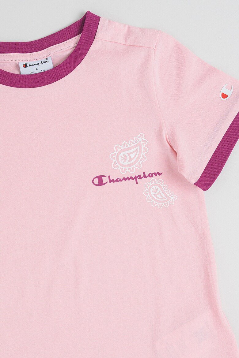Champion Тениска от памук с контрасти Фуксия/Светлорозов
