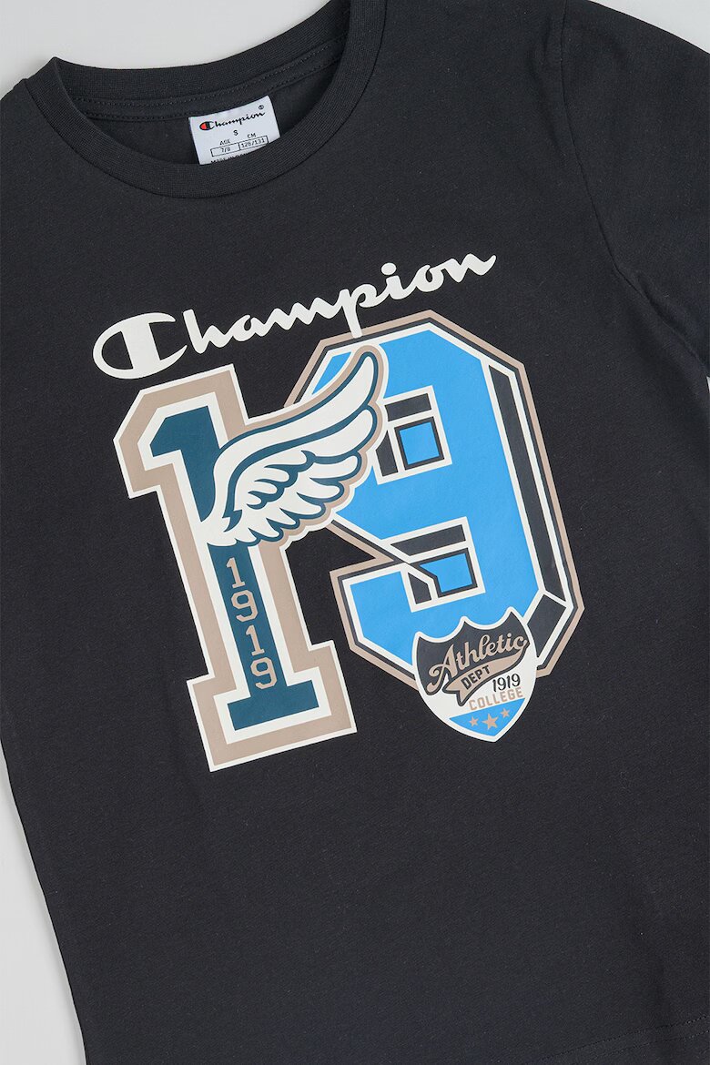 Champion Тениска от памук с шарка Черен/Неоново синьо