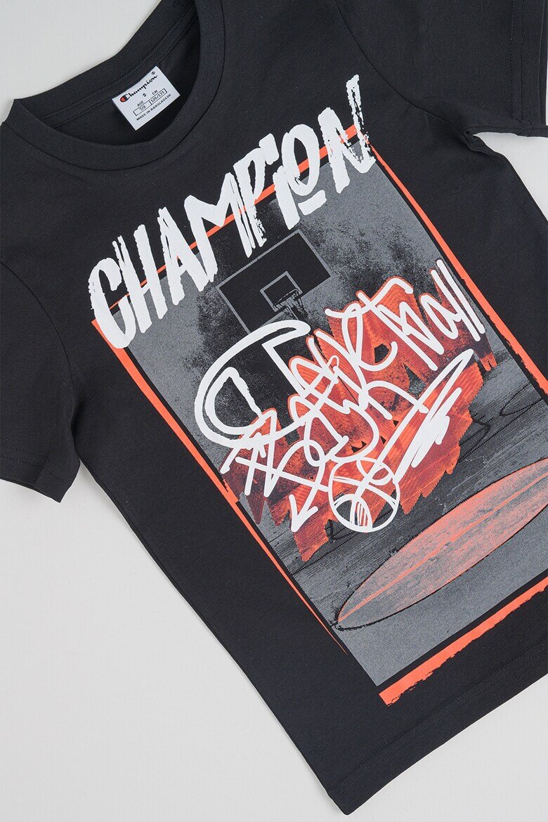 Champion Тениска от памук с шарка отпред Черен/Сив