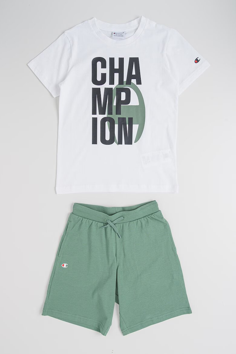 Champion Тениска с лого и шорти с връзка Бял/Зелени аспержи