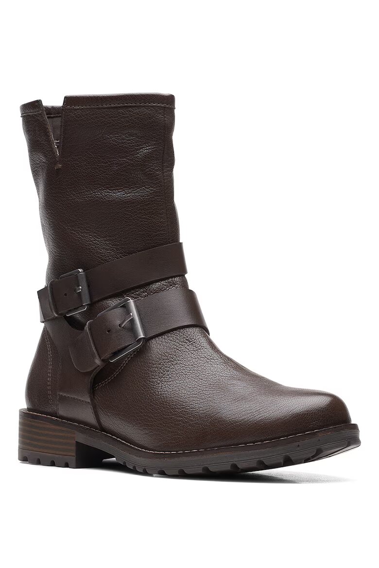 Clarks Боти Well от велур и кожа Тъмнокафяв