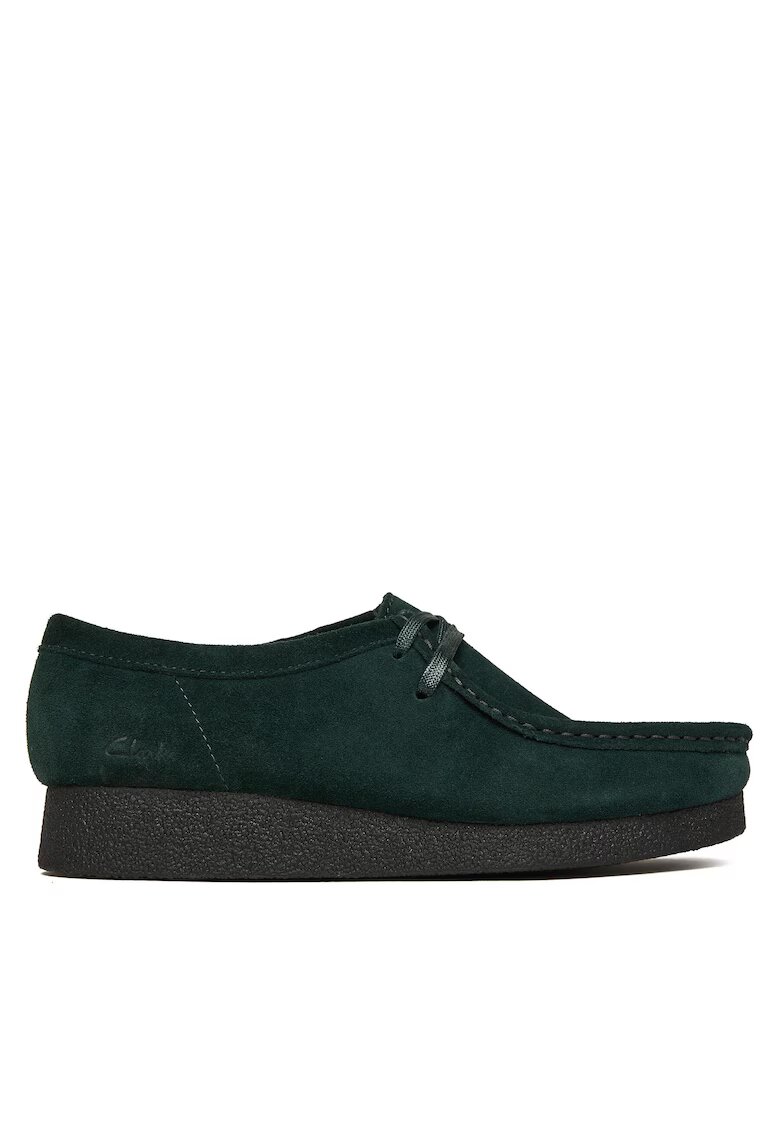 Clarks Дамски мокасини - Wallabee EVO - естествена кожа - тъмнозелени - велур