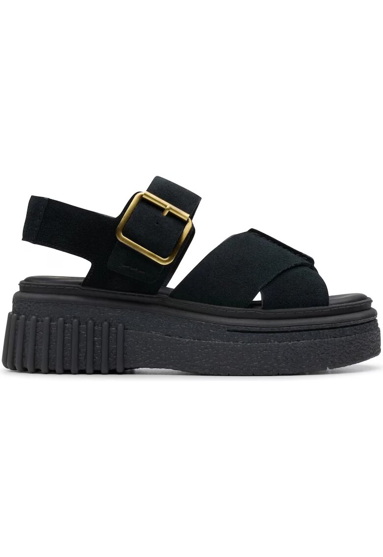 Clarks Дамски сандали на платформа - велур - черни
