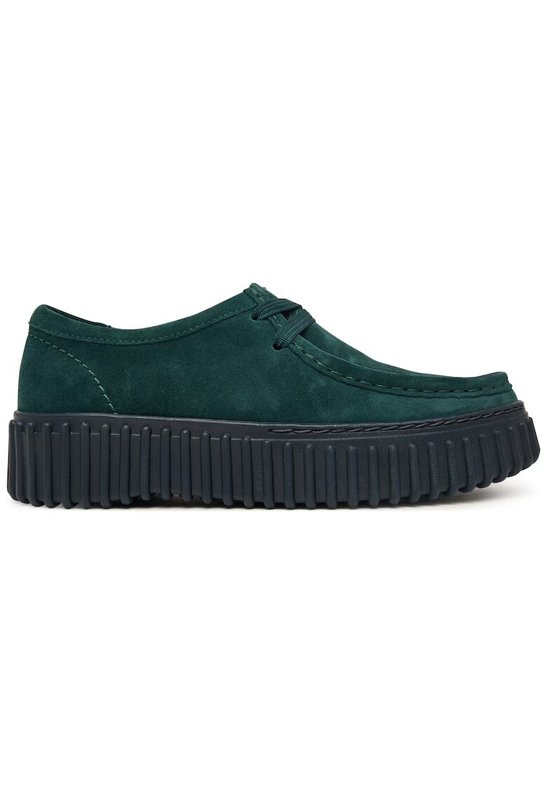 Clarks ежедневни обувки от велур с връзки - дебела подметка тип платформа - зелени