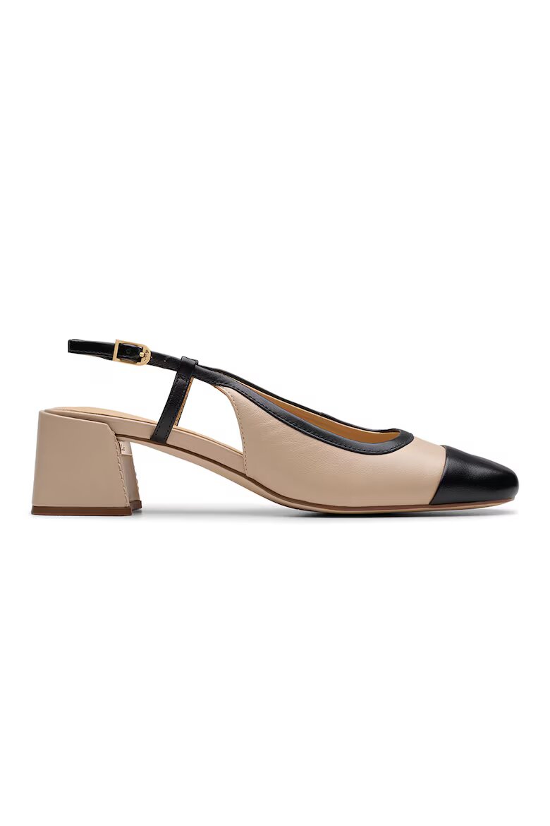 Clarks Кожени обувки с отворена пета и масивен ток Черен/Бежов
