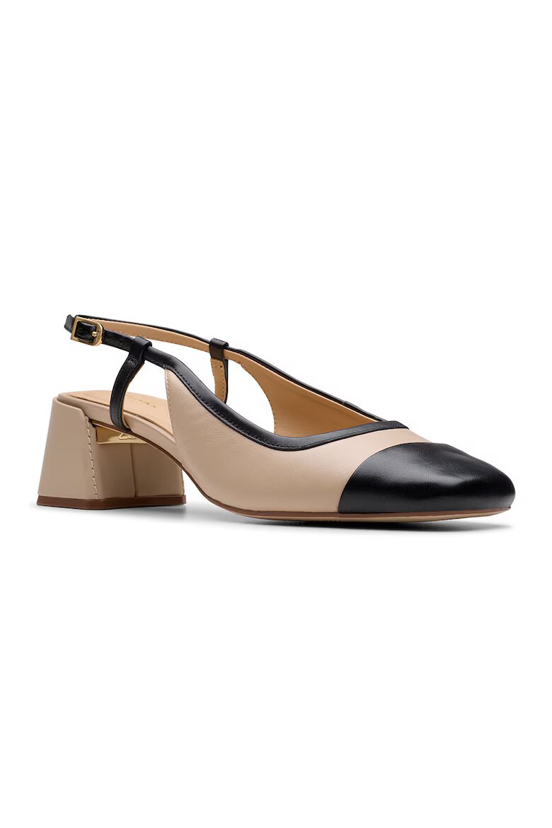 Clarks Кожени обувки с отворена пета и масивен ток Черен/Бежов