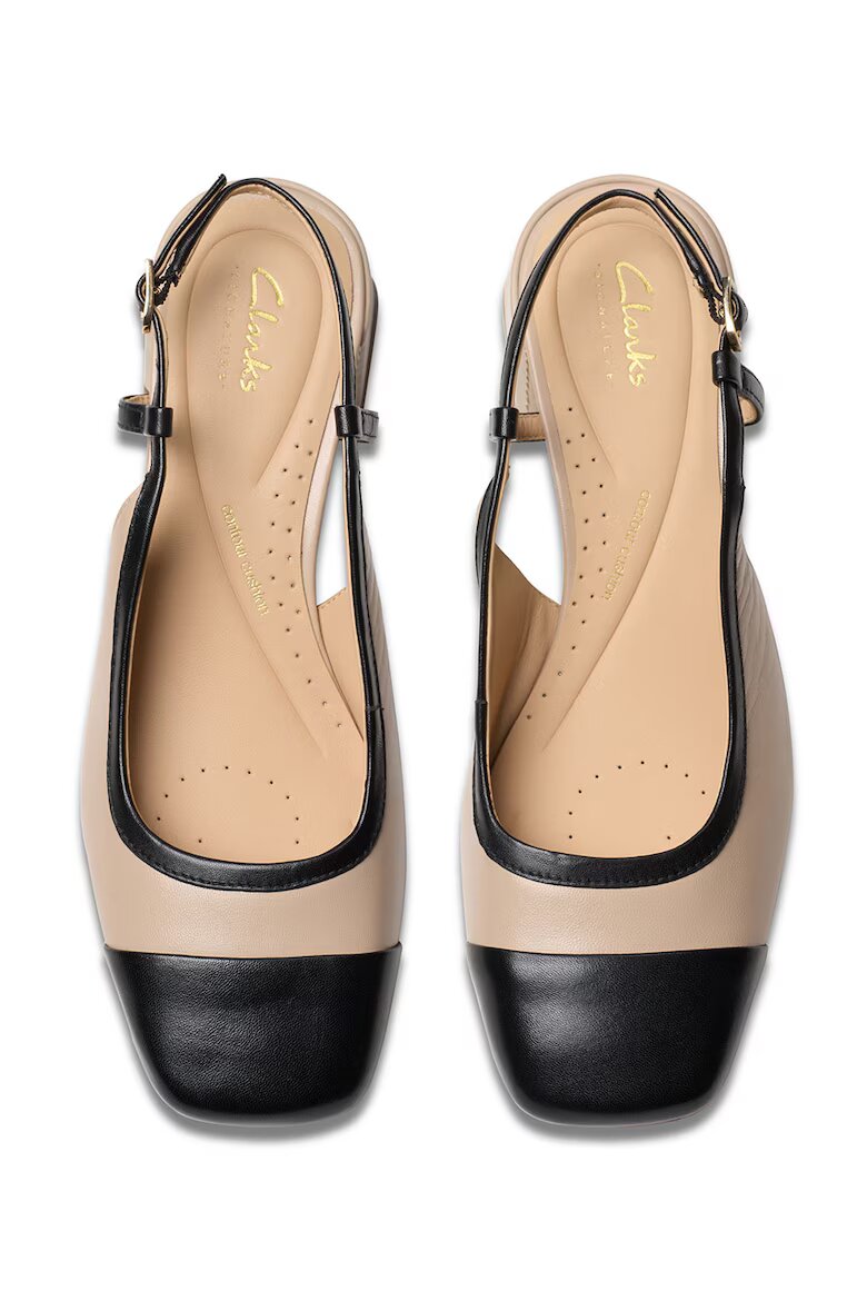 Clarks Кожени обувки с отворена пета и масивен ток Черен/Бежов