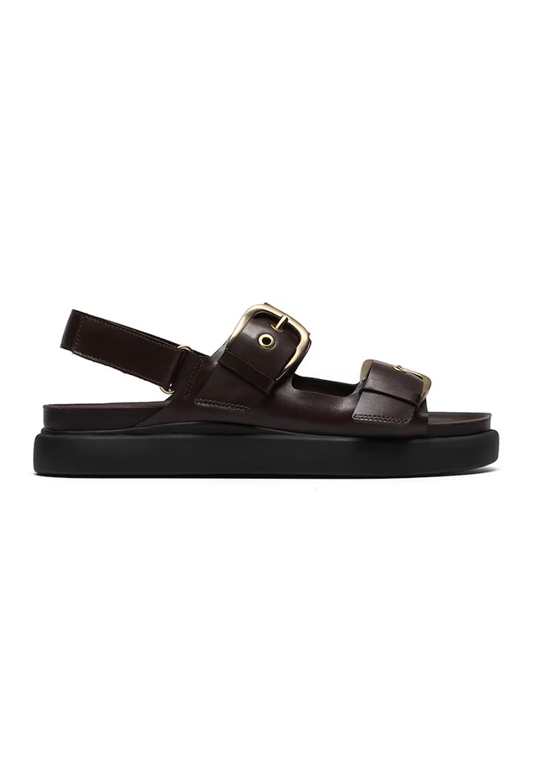 Clarks Кожени сандали Aristella Bay с тока - Коняк кафяв