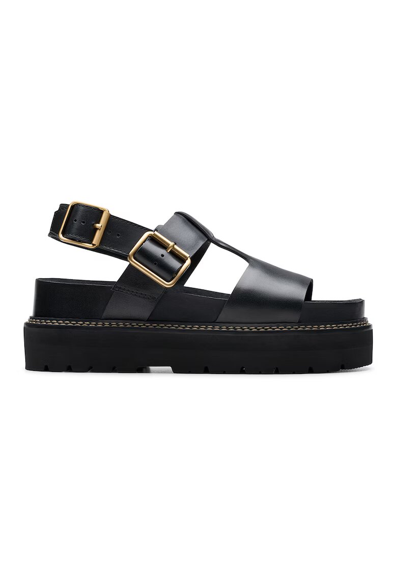 Clarks Кожени сандали с равна платформа - Черен