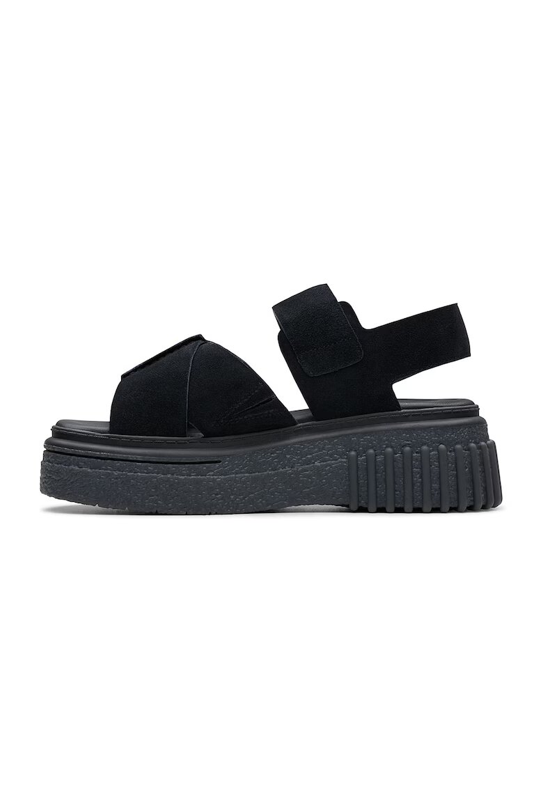 Clarks Кожени сандали с животинска шарка - Избеляло черно