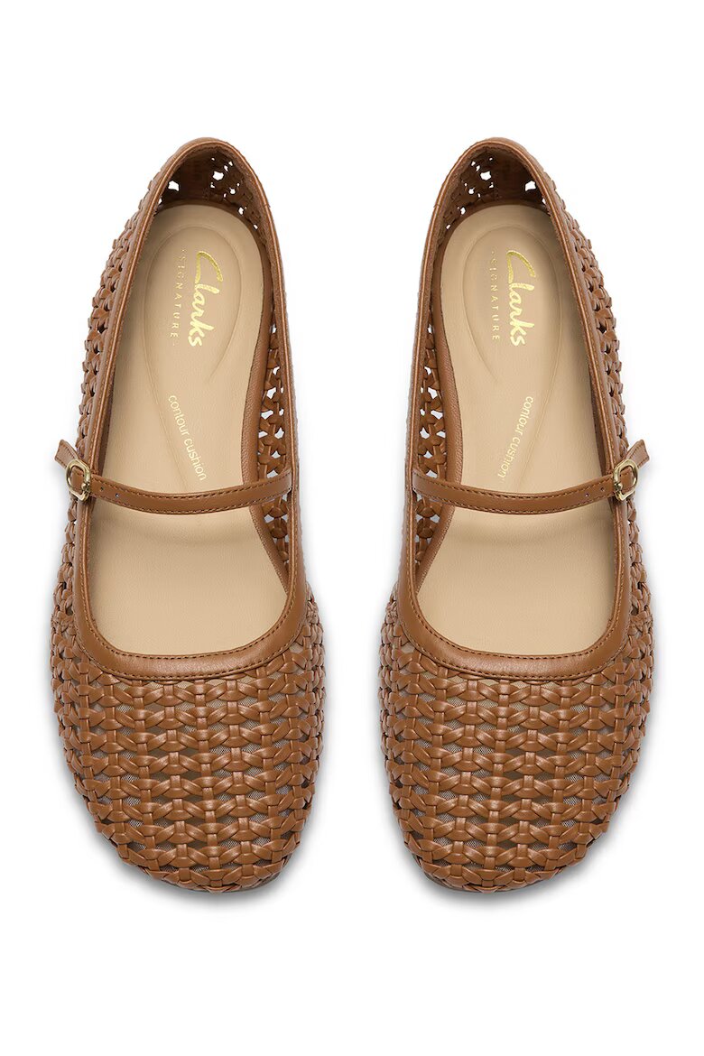 Clarks Пантофки Livia стил Mary Jane със сплетен дизайн Канелено кафяво