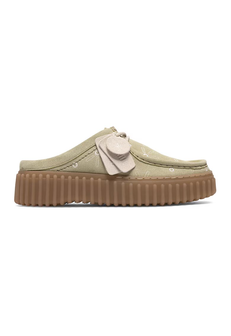 Clarks Сабо от кожа и велур с лого - Бял/Бледозелен