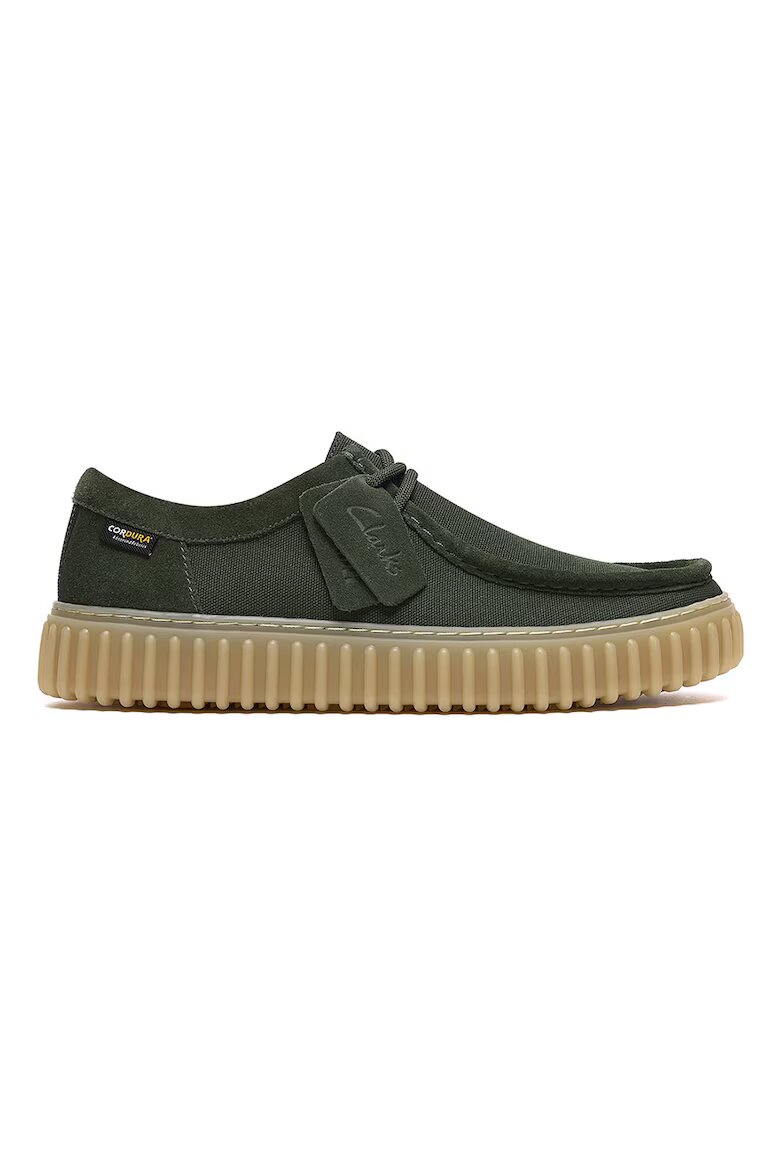 Clarks Текстилни кежуъл мокасини Torhill с велур Тъмнозелен