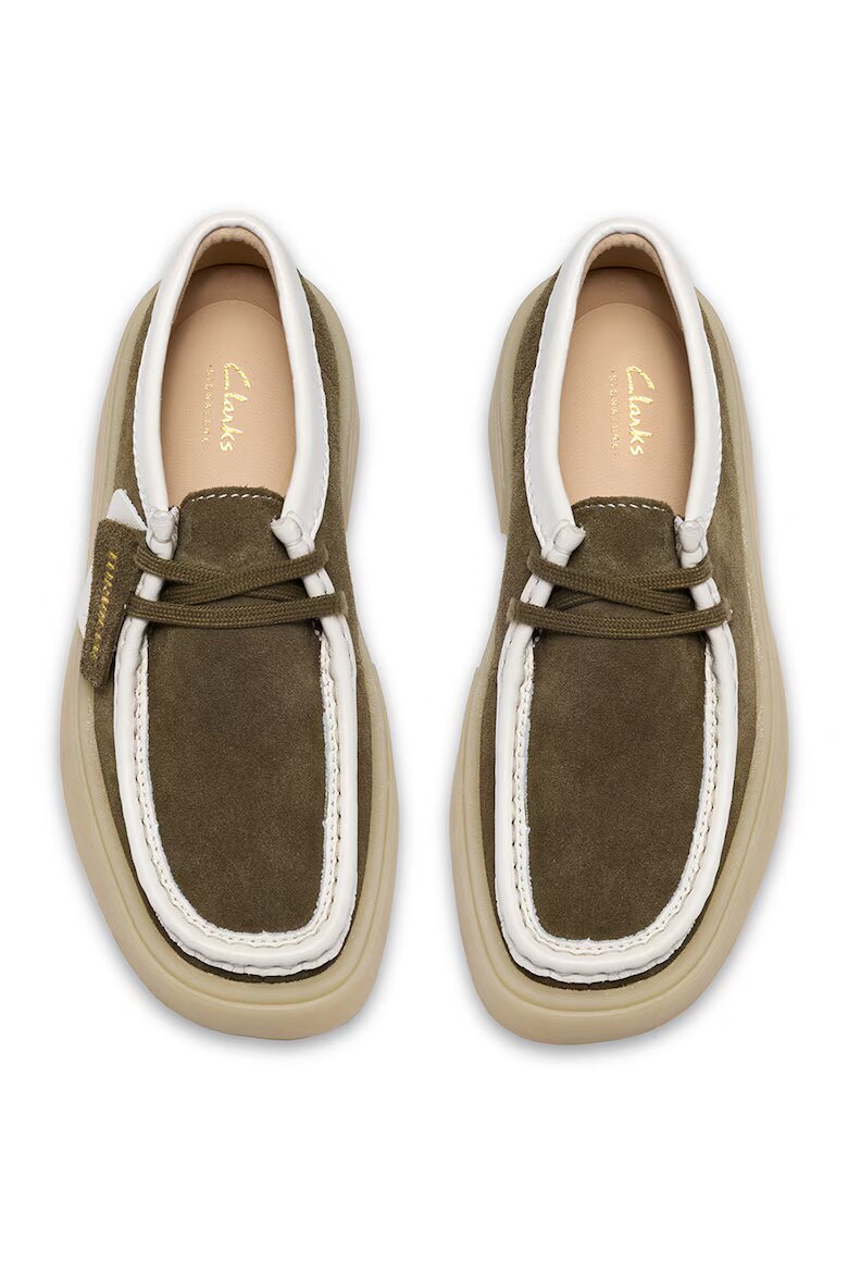 Clarks Велурени мокасини Torview Бял/Маслинено зелено