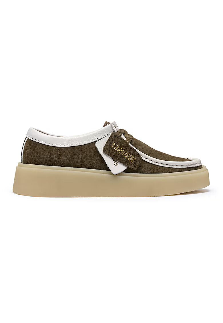 Clarks Велурени мокасини Torview - Бял/Маслинено зелено