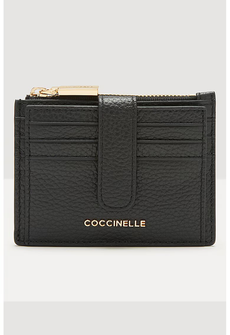 COCCINELLE Кожен калъф за карти с лого - Черен