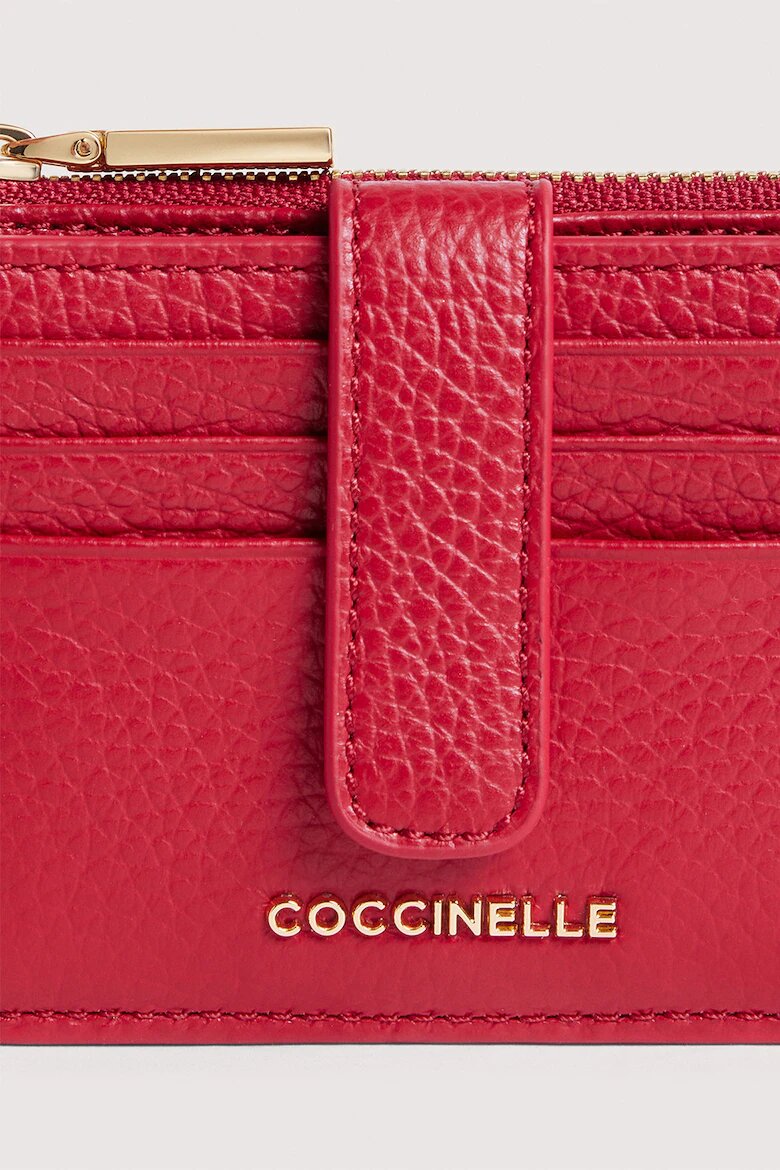 COCCINELLE Кожен калъф за карти с лого Ягодово червено