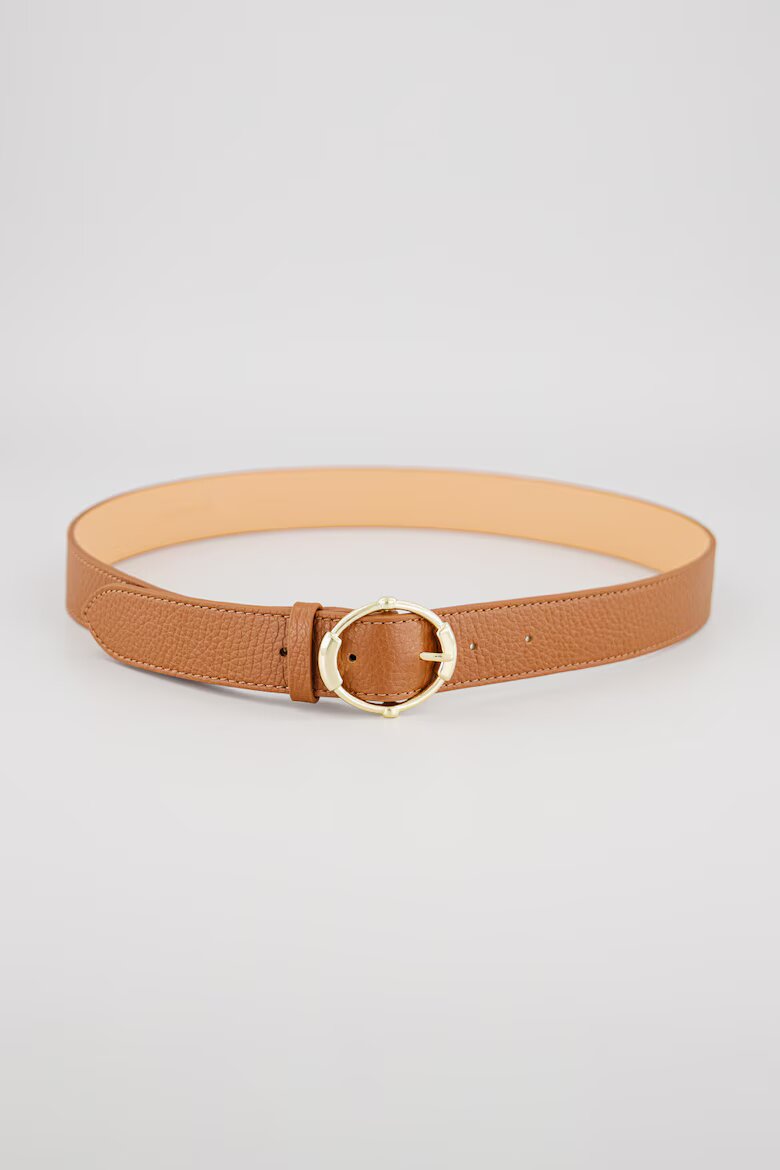 COCCINELLE Кожен колан с овална тока и игла Тъмнокафяв