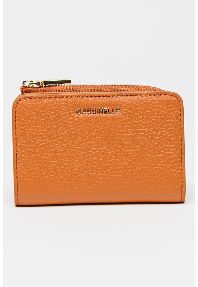 COCCINELLE Кожен портфейл с лого - Светлокафяв
