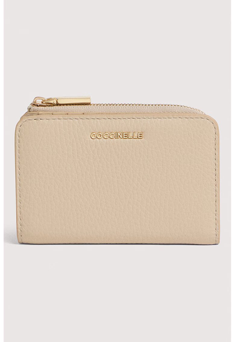 COCCINELLE Кожен портфейл с прегъване и лого - Бежов