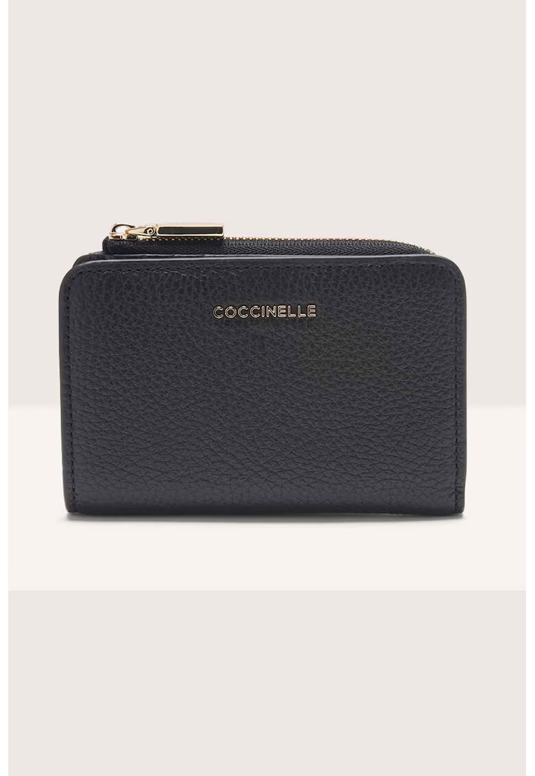 COCCINELLE Кожен портфейл с прегъване и лого - Черен