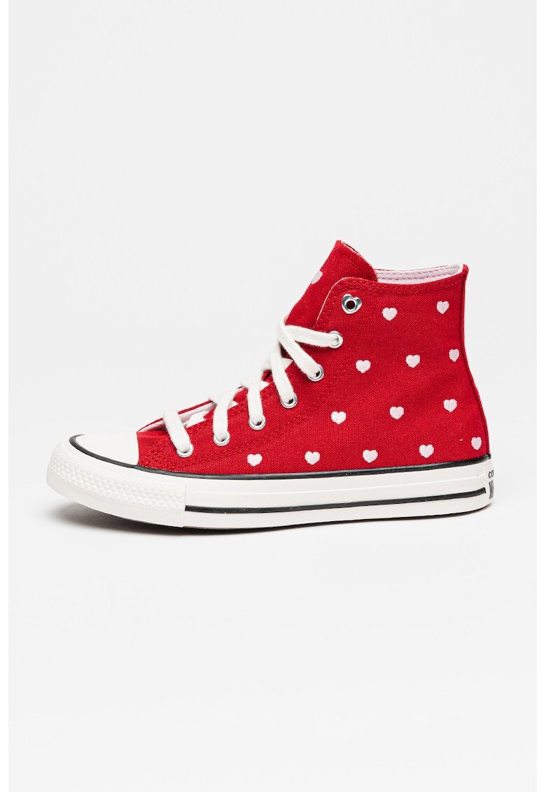 Converse Кецове Chuck Taylor All Star до глезена с шарка на сърца - Тъмночервен/Бледо розово