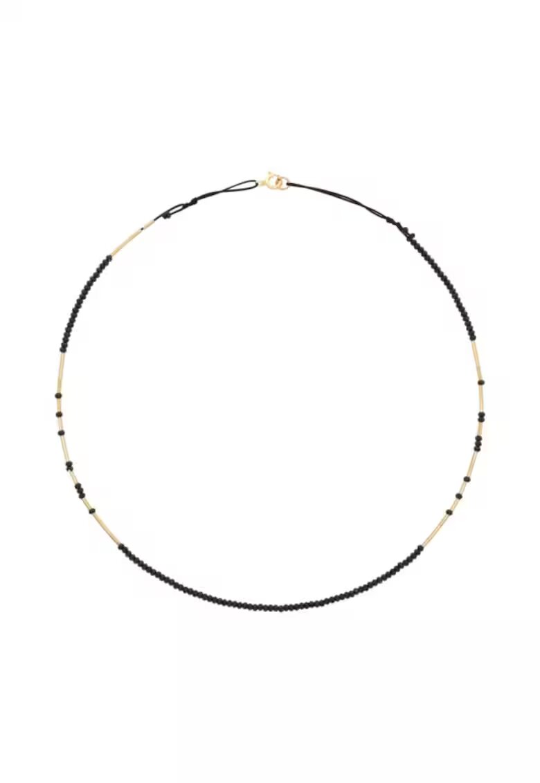 CORINA MARDARI Колие Caviar Black Fusion - по врата - регулируемо - с фасетиран черен шпинел и 14k/20 златни елементи
