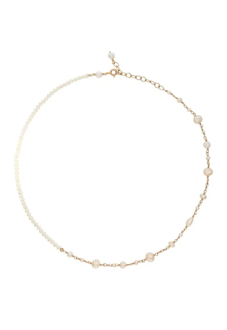 CORINA MARDARI Колие Pearl Fusion - по врата - регулируемо - с бели култивирани перли и 14k/20 злато