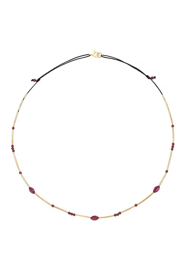 CORINA MARDARI КОРИНА МАРДАРИ - Колие - навито с 14K/20 злато и камък гранат - Златист/Черен/Тъмночервен